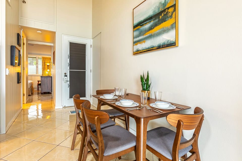 Spacious dining table perfect for sharing meals after a day of adventure.