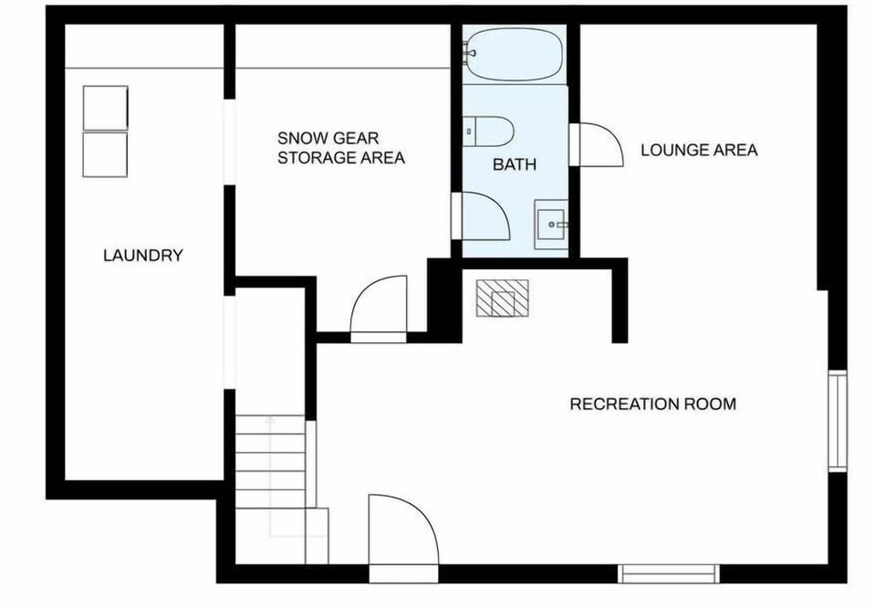 Lower level with huge snowboard and ski storage area, laundry, wood burning stove, and ping pong / pool table.