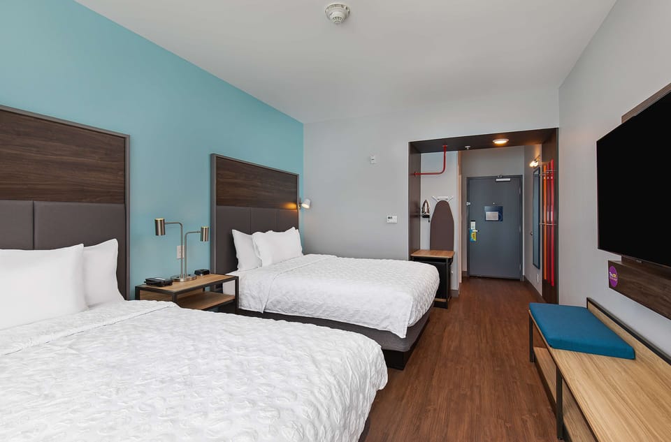 Room, 2 Queen Beds | Desk, laptop workspace, blackout drapes, iron/ironing board