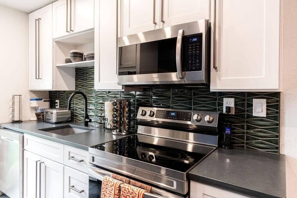 First thing's first. The fully equipped kitchen has everything you need to feel at home, including a coffee maker and dishwasher. Ask us about our concierge services and arrive to a fully stocked fridge!