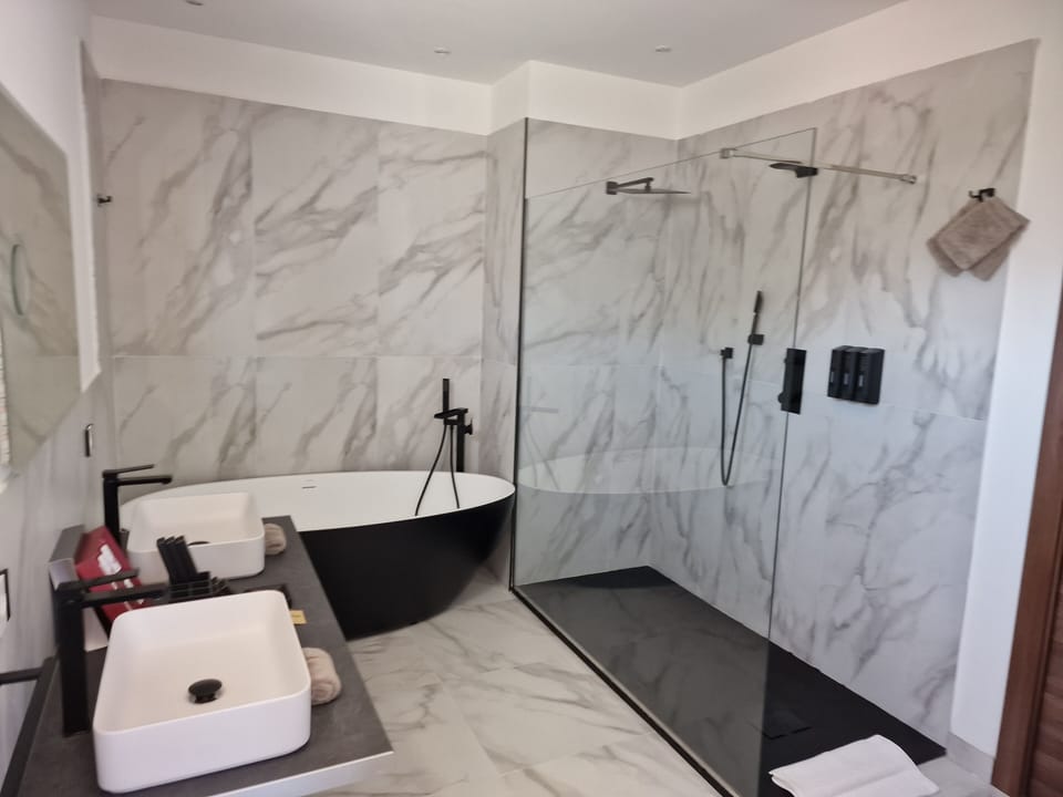 Family Suite | Bathroom | Deep soaking tub, hydromassage showerhead, free toiletries, hair dryer