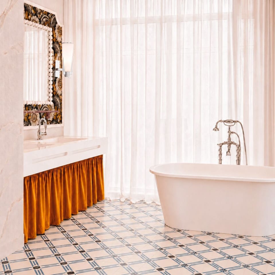 Presidential Suite | Bathroom | Designer toiletries, hair dryer, slippers, towels