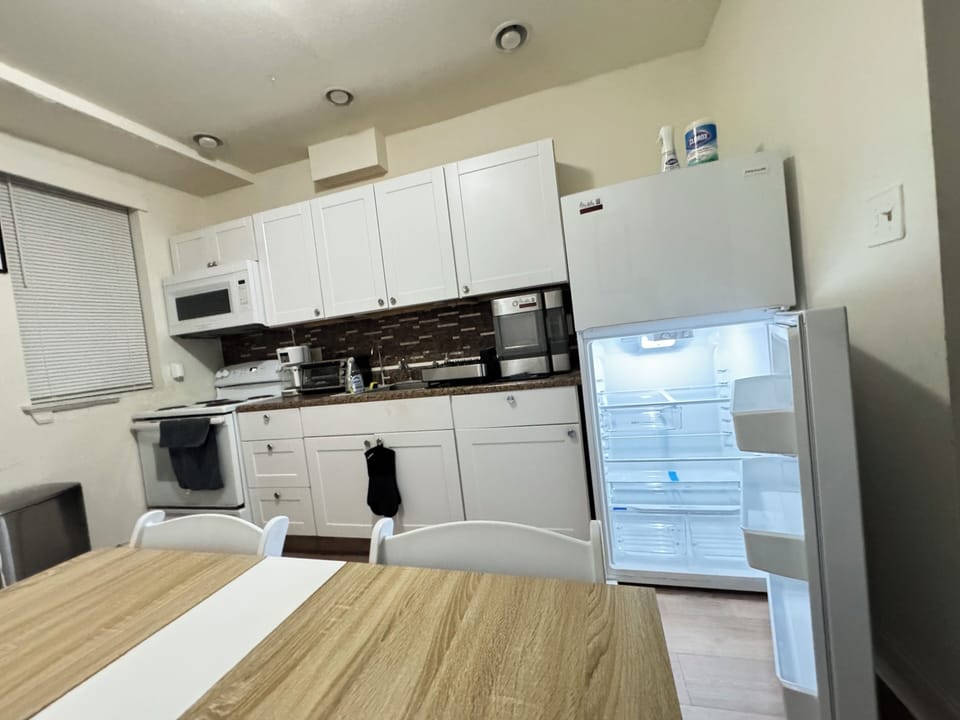 Deluxe Apartment | Private kitchen | Full-size fridge, microwave, oven, stovetop