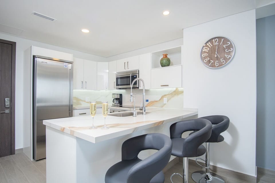 Seating at the kitchen counter.
