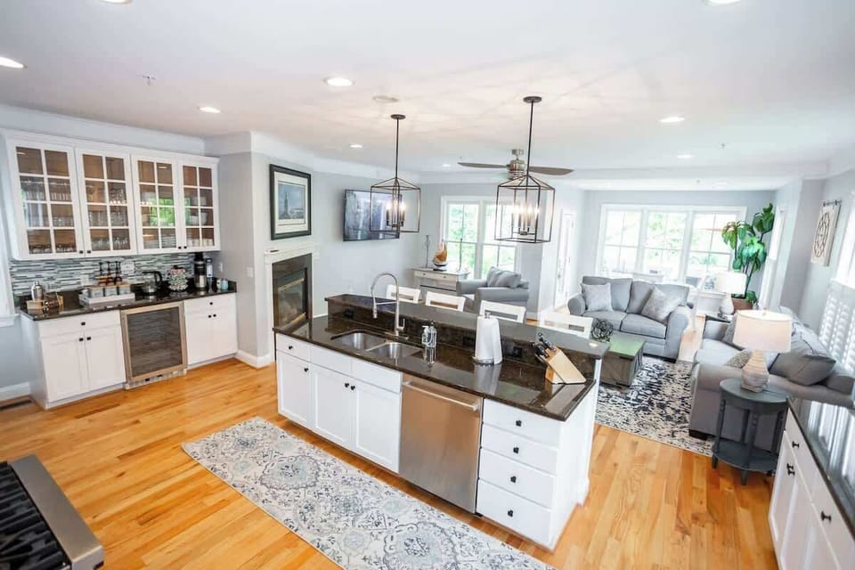 Spacious kitchen which opens to the first floor seating area. 