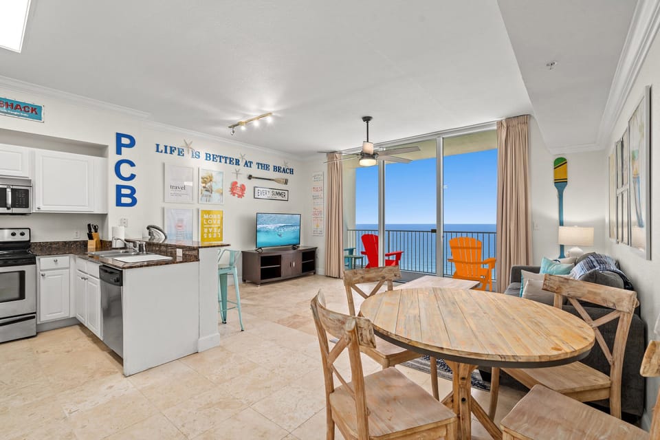 Dining to Living Room to Kitchen is filled with open floor plans