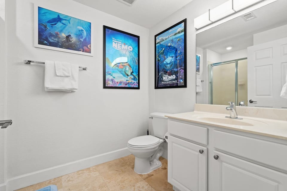 Kids bathroom includes Dory and Nemo aquatic fun!