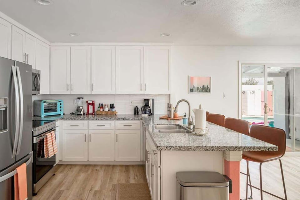 New appliances and everything you need in the kitchen.