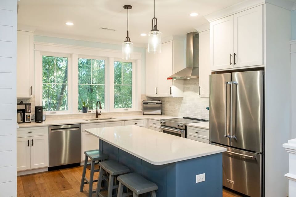Kitchen with island seating.