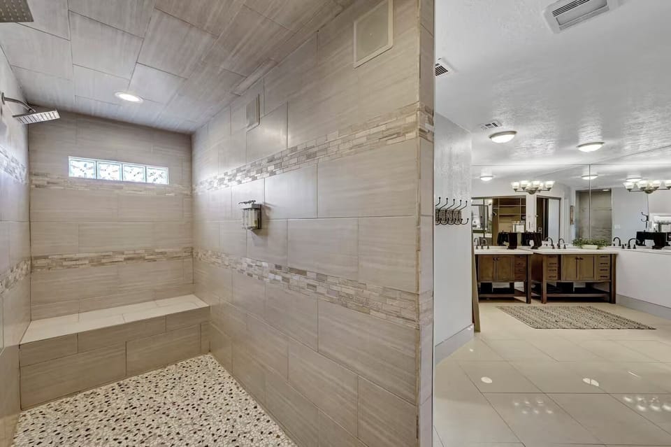 Massive Primary Bathroom with dual sinks and huge shower.