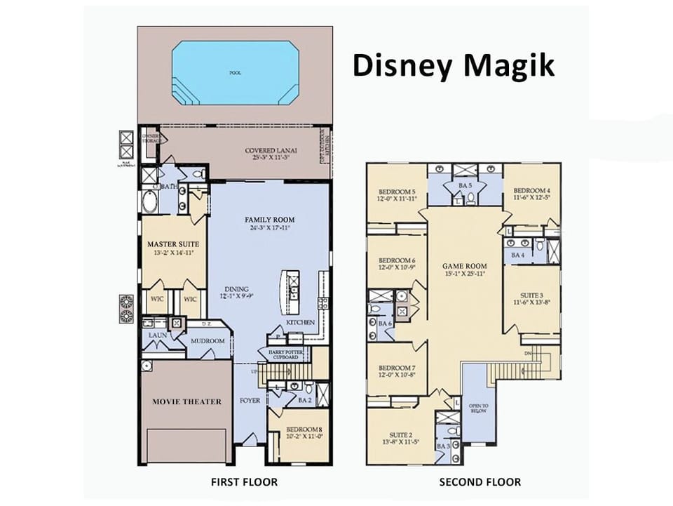 Floor Plan - Disney Majik ONE (The following bedrooms and bathrooms are labeled per this plan.)
