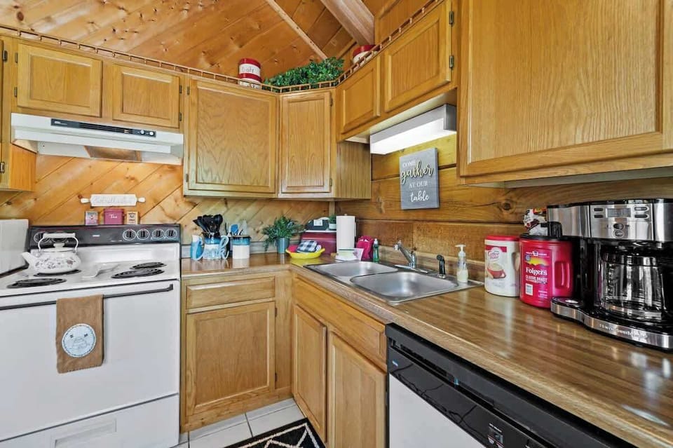 Kitchen counter with a coffee maker