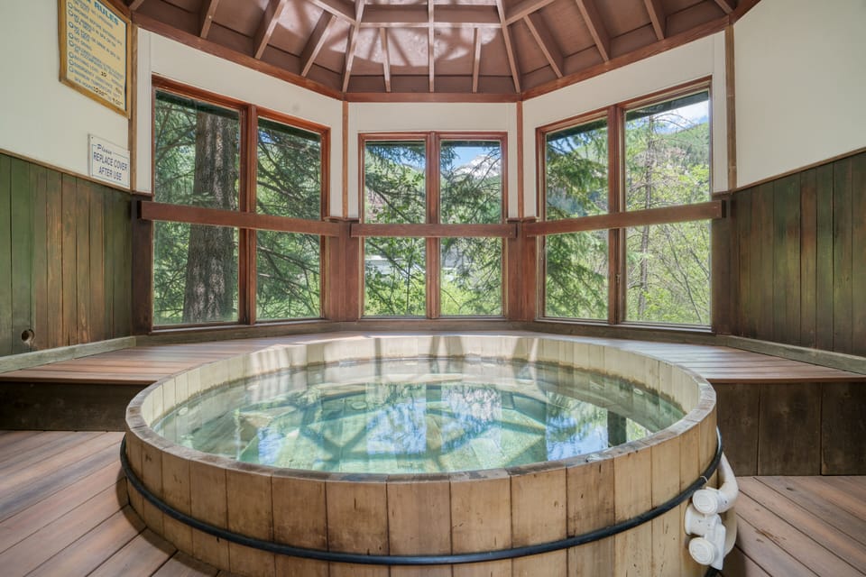 Luxurious indoor hot tub.