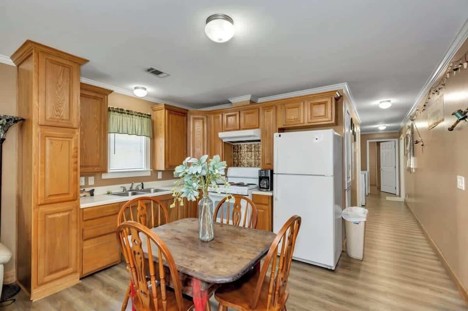 The kitchen comes with most anything you would need to cook and stay home for the evening
