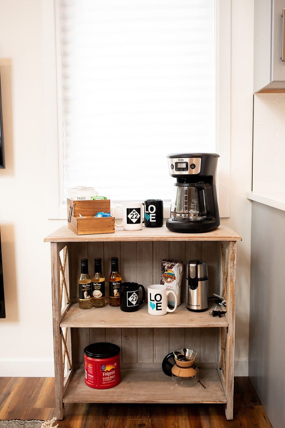 Complimentary coffee station.