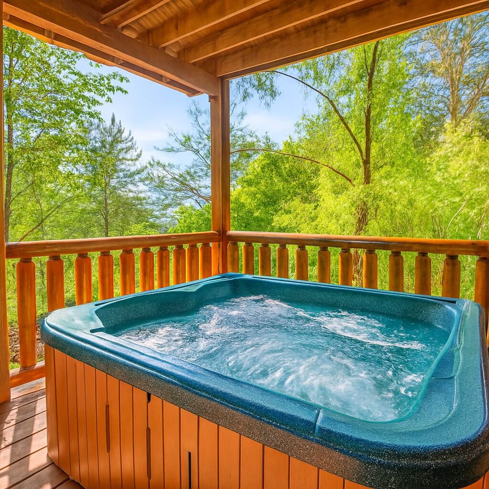 Private covered hot tub with peaceful Smoky Mountain views.
