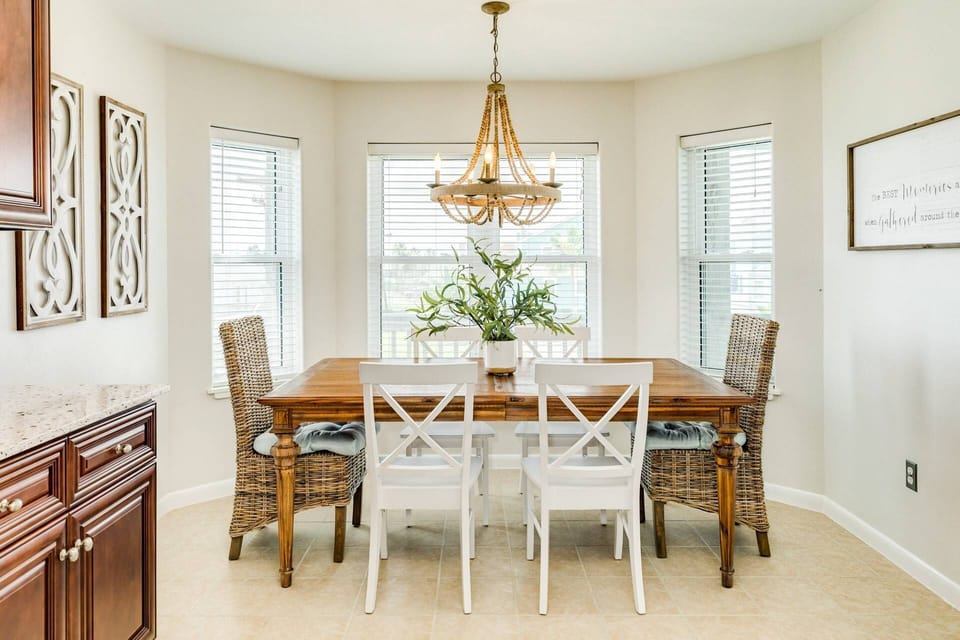 Dining table comfortably seats six