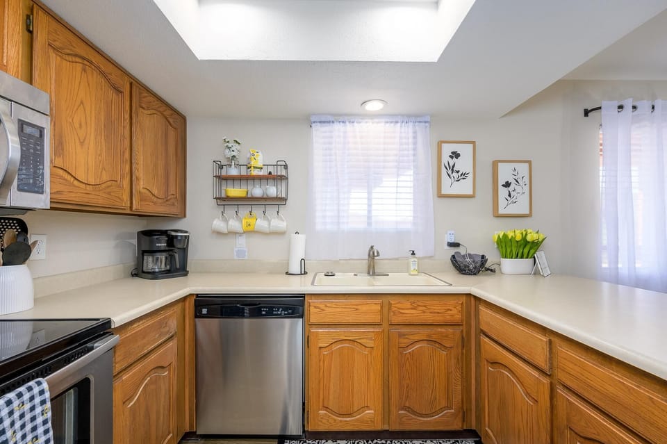 Cheery and bright with lots of natural light.