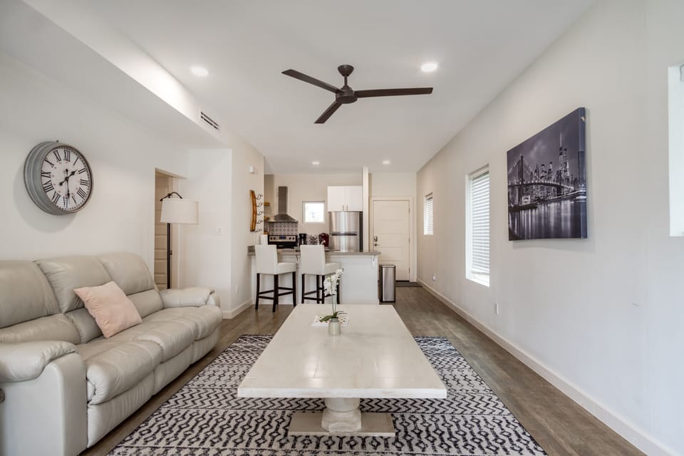 Open concept kitchen living and dinning room.