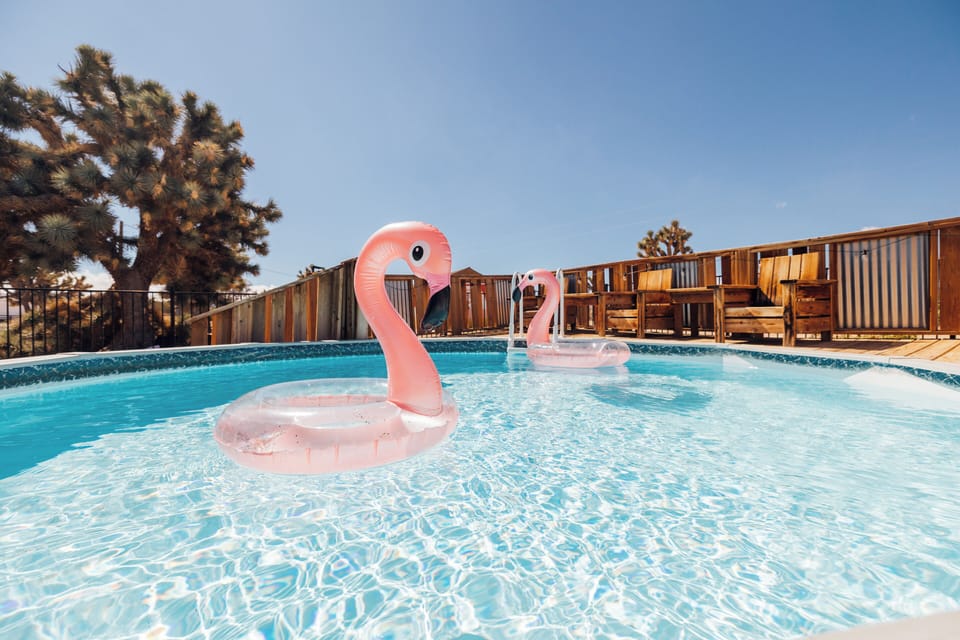 Our large above ground doughboys pool complete with wooden deck,