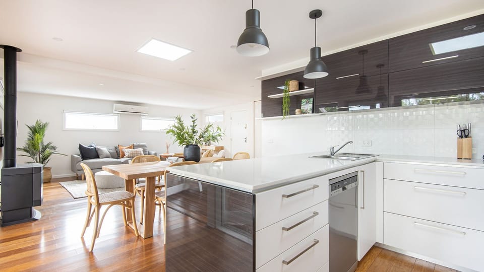 Open plan kitchen, dining and living 