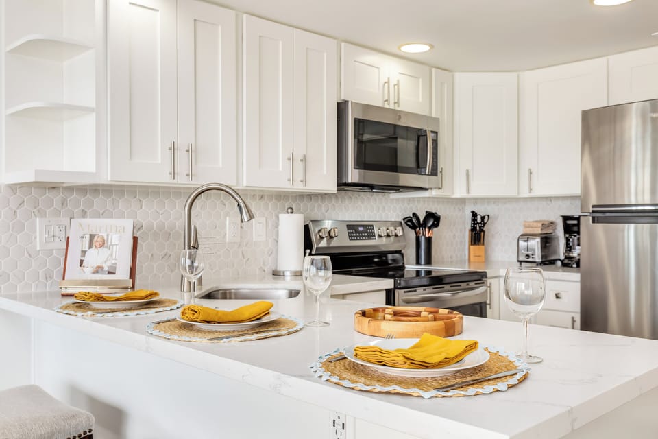 Modern kitchen island, ideal for dining or entertaining