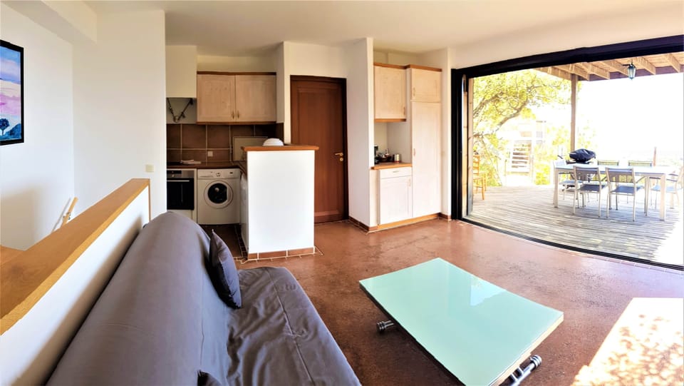 Living room, kitchen and terrace of the house with 2 bedrooms.