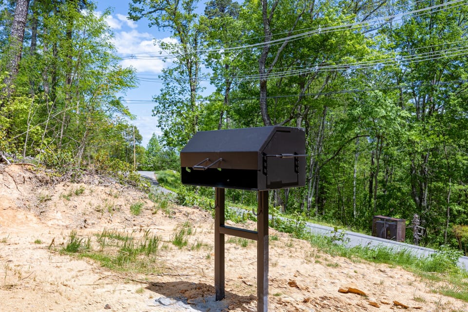 park style charcoal grill right off the front porch