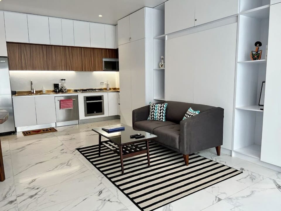 sitting area and kitchen