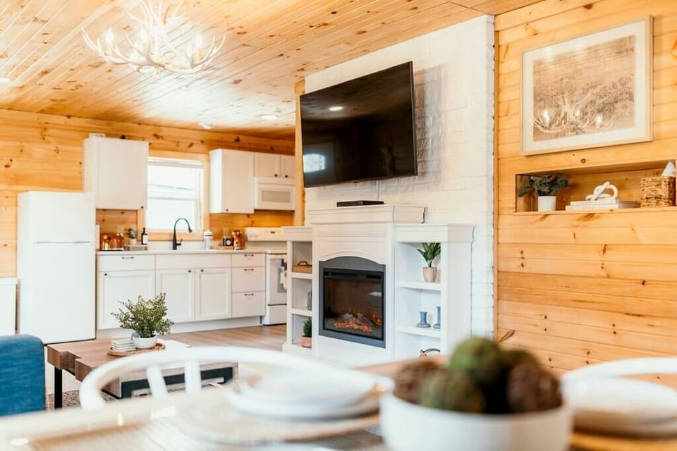 Living room with smart tv and electric fireplace