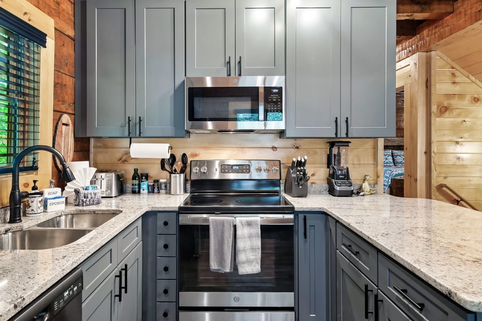 Kitchen, fully stocked with all the amenities of home.