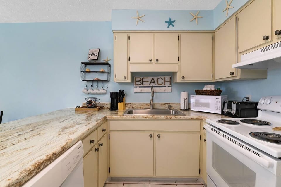 Fully stocked kitchen. 