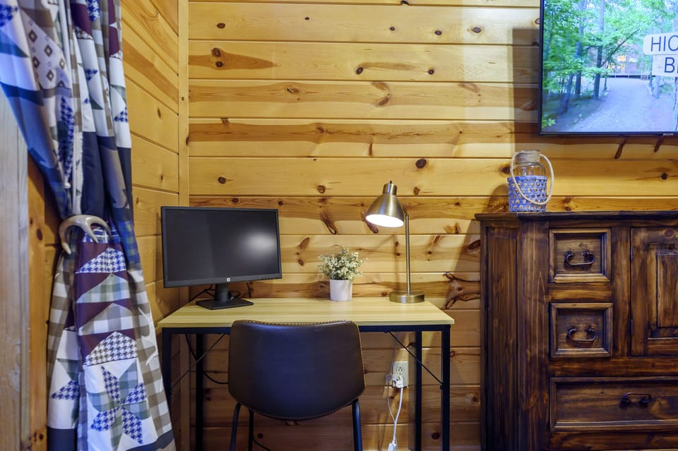 Desk with computer monitor in downstairs 