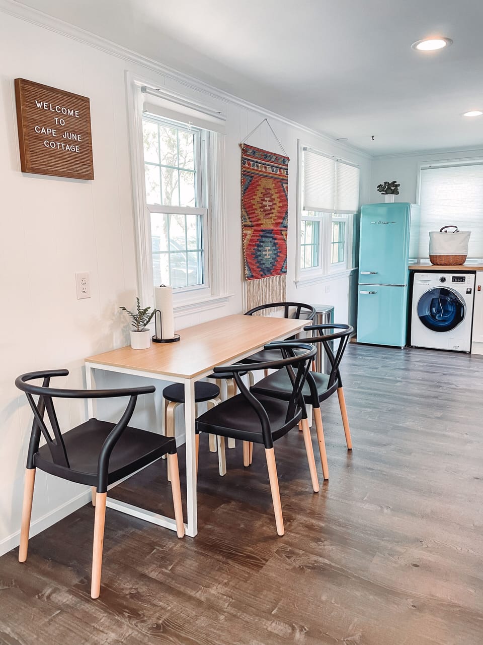 Dining area with pullout seating for 6