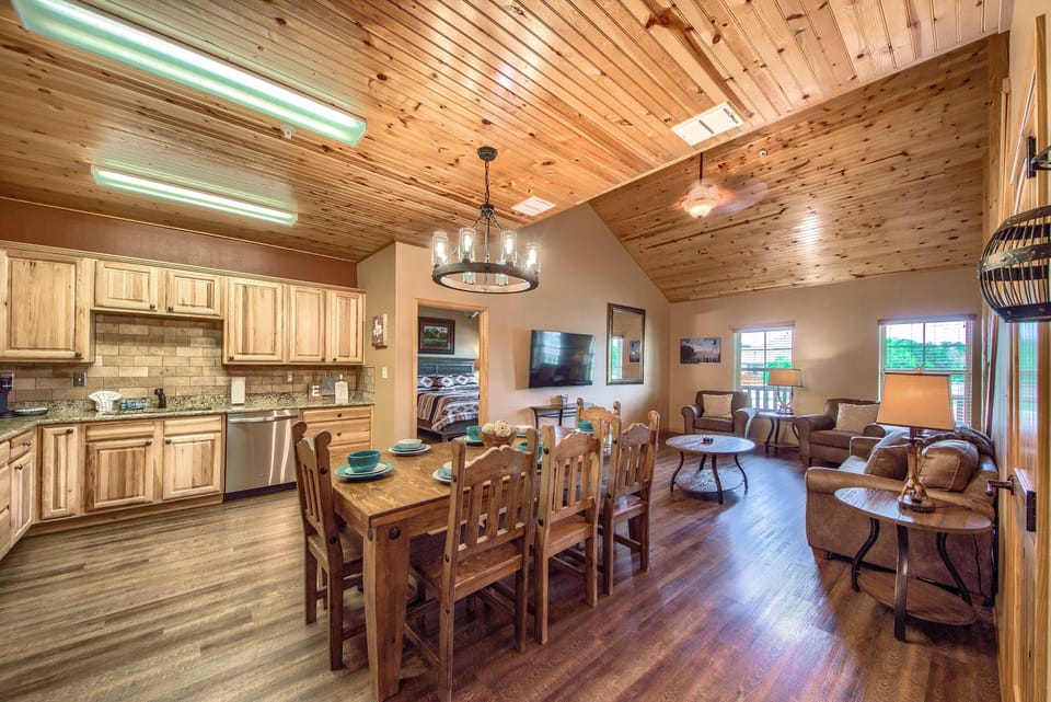 Beautiful open living room/kitchen area/loft.