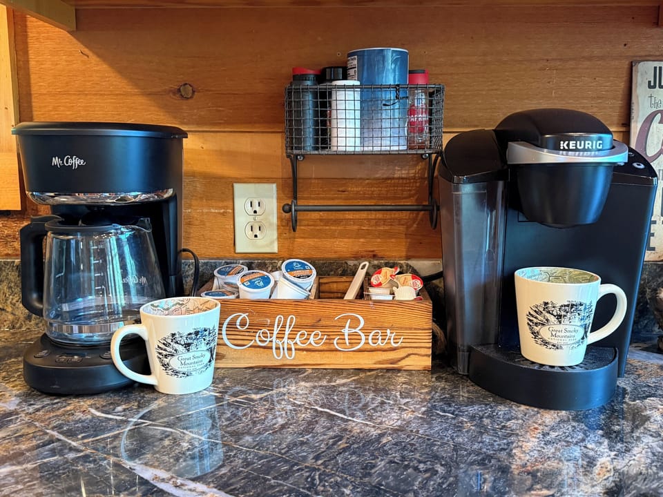 Coffee bar with drip coffee pot and Keurig