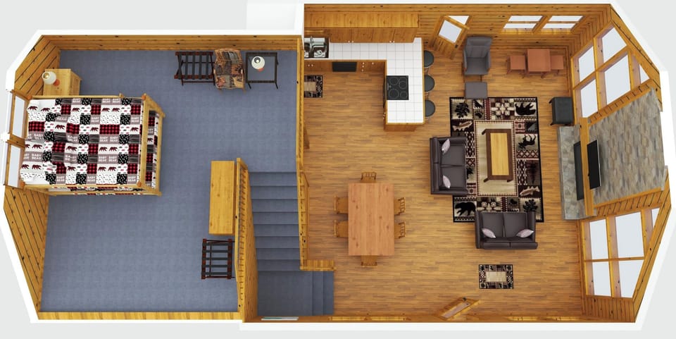 Floor plan of loft area overlooking main level
