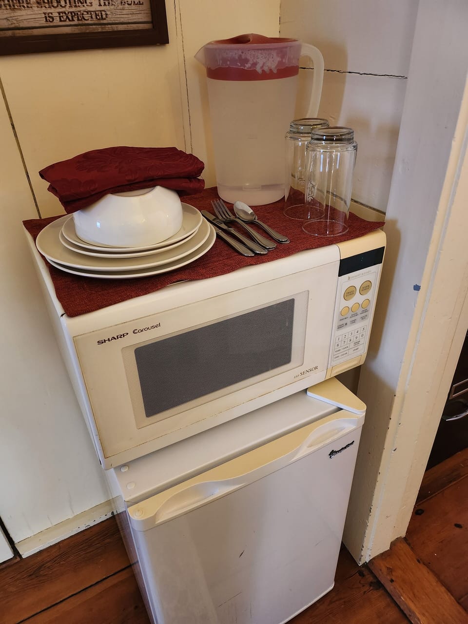 Microwave and mini fridge plus filtered water