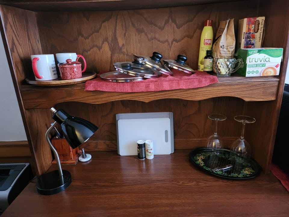 The basics: coffee, tea, sugar, salt and pepper, vanilla, pan spray