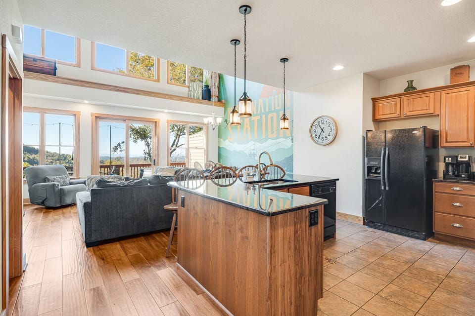 Enjoy the mountain views from this fully stocked kitchen!