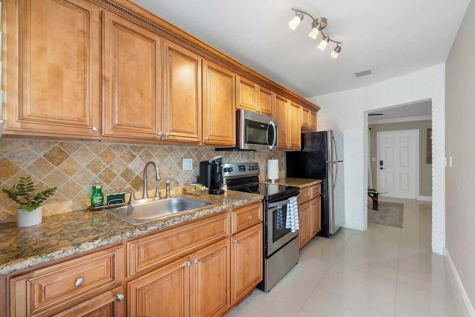 The kitchen is fully stocked with everything you need to make and enjoy a gourmet meal. We provide coffee, tea, sweeteners and creamers so you can start your morning right!