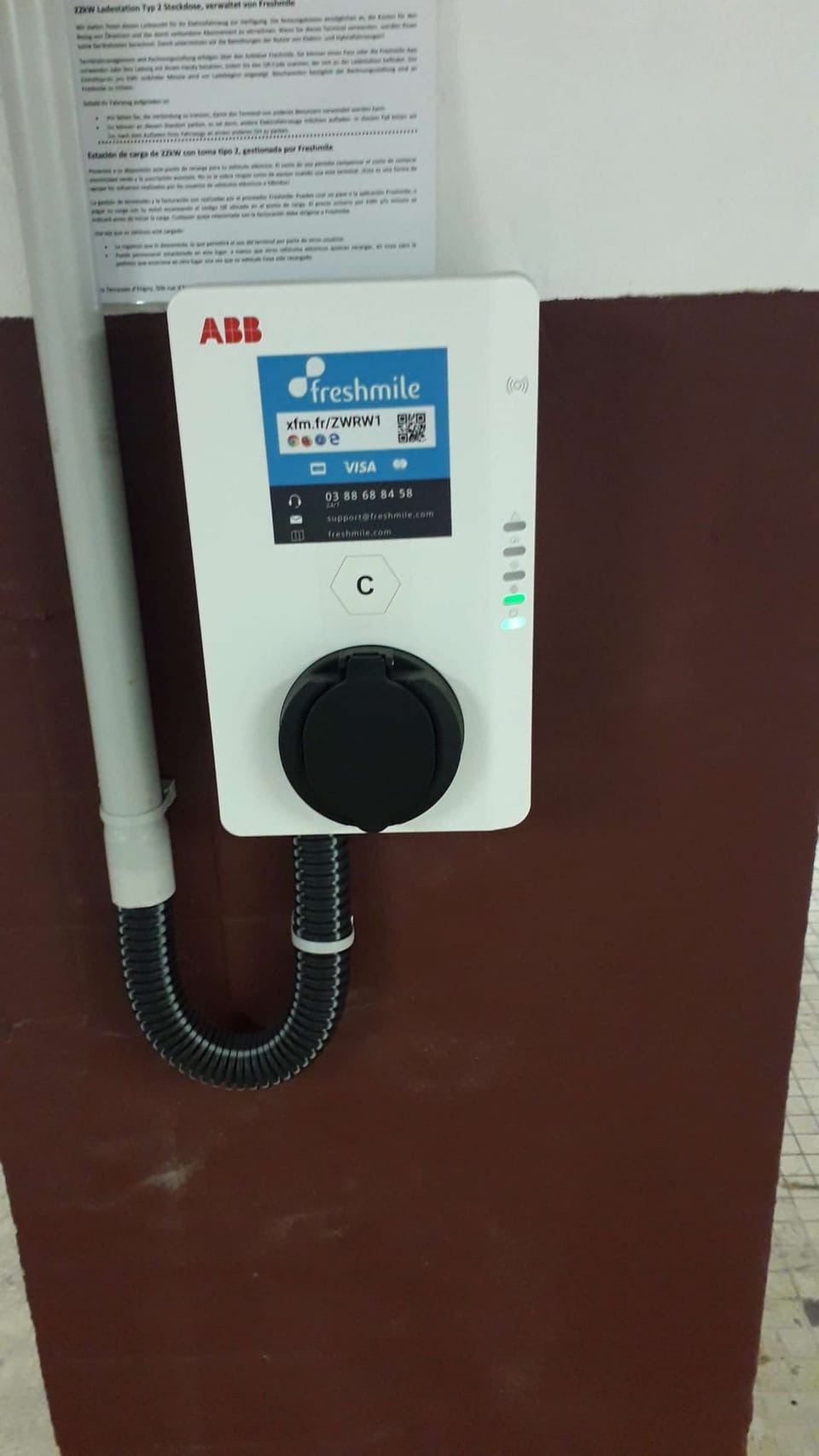 11 kW EV charging station. Managed via the Freshmile app.