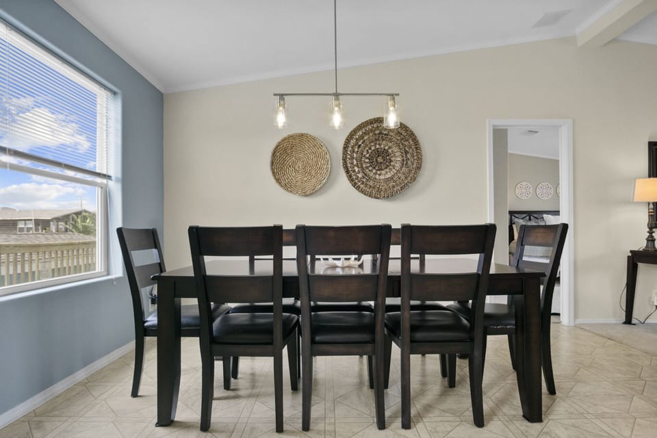 8-seat dining table ready for meals and game night!