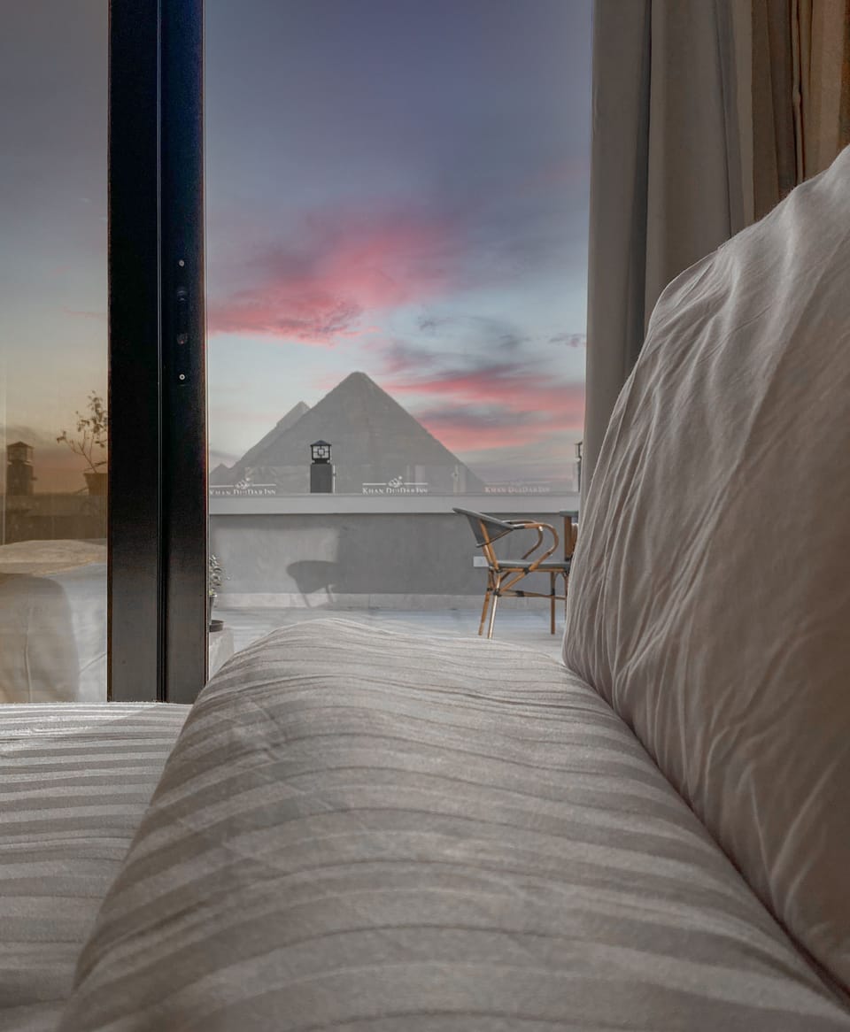Deluxe Double/Twin Room - Pyramids View With Terrace | Premium bedding, down comforters, pillowtop beds, minibar