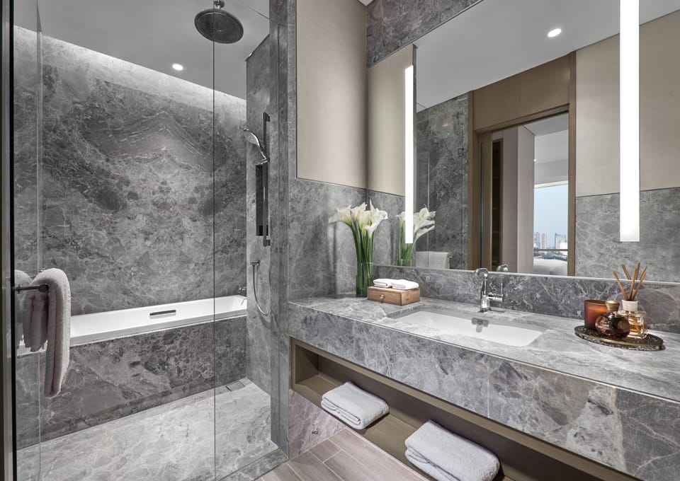 Eco-friendly toiletries, hair dryer, bathrobes, slippers