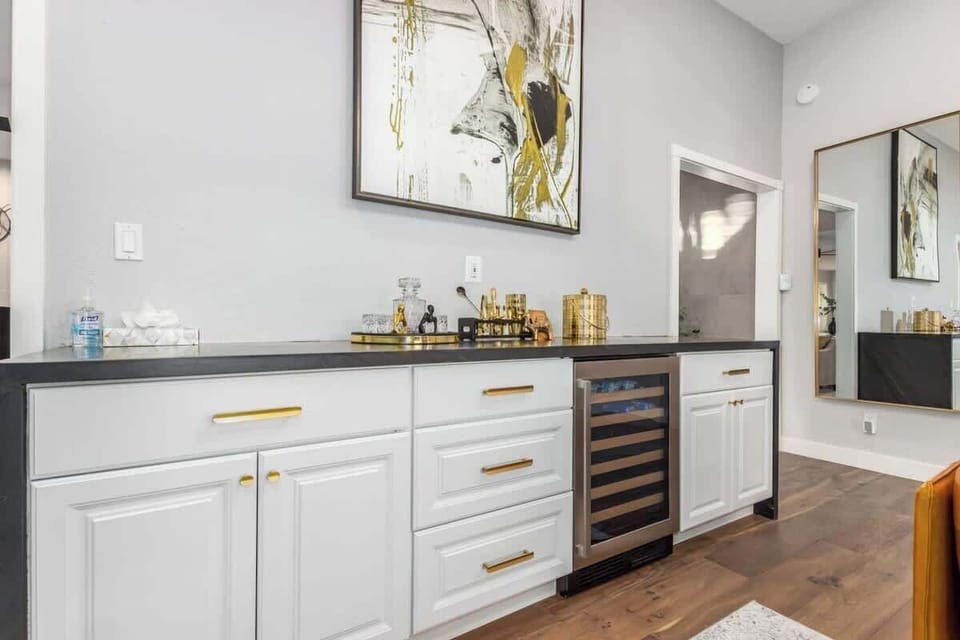 Wall bar with wine refrigerator - Cocktail anyone?