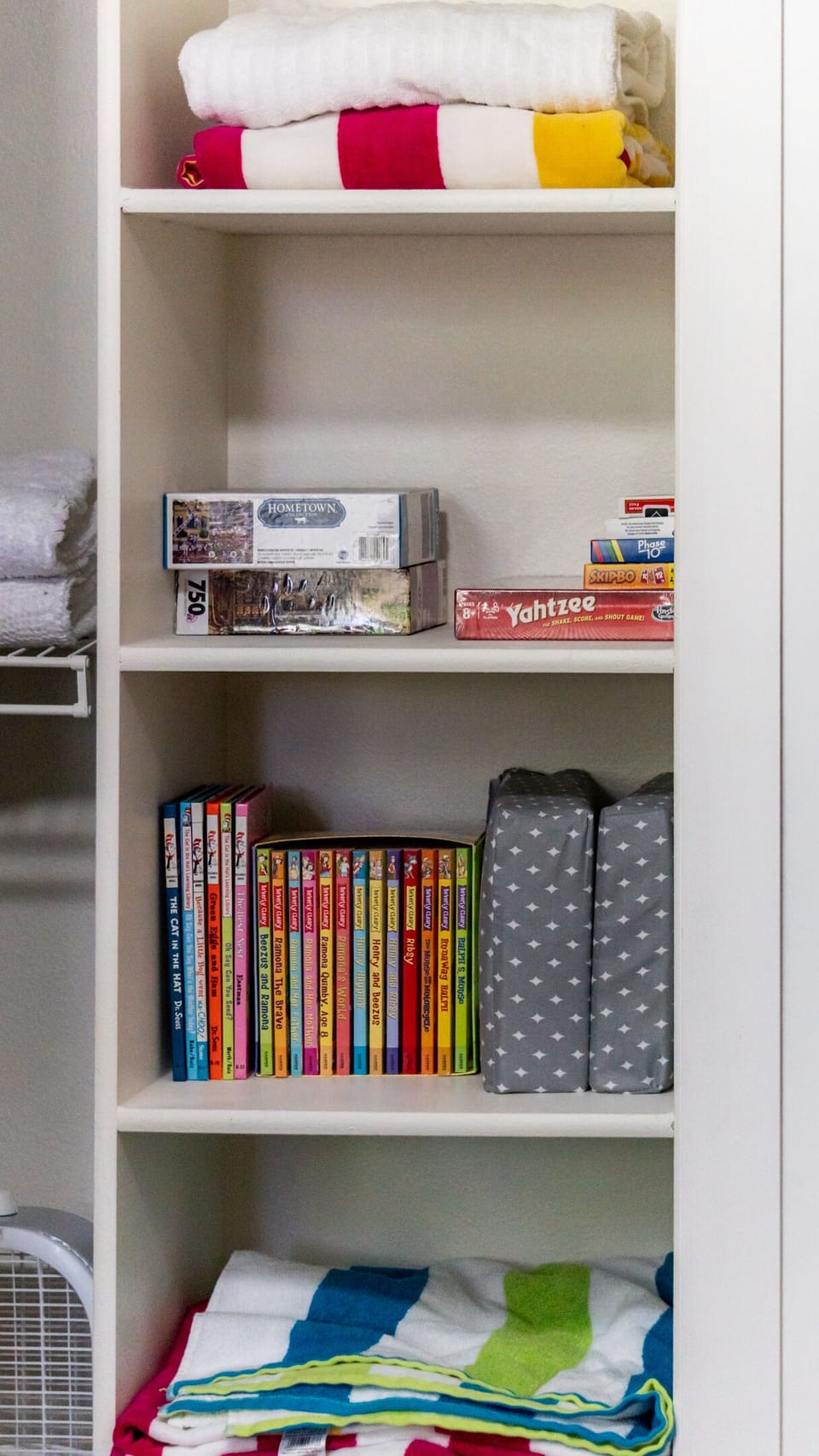 Books, games, cards, pool towels