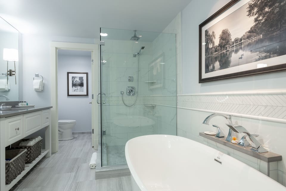 Deluxe Room, 1 King Bed with Sofa bed, Harbor View | Bathroom | Combined shower/tub, designer toiletries, hair dryer, bathrobes