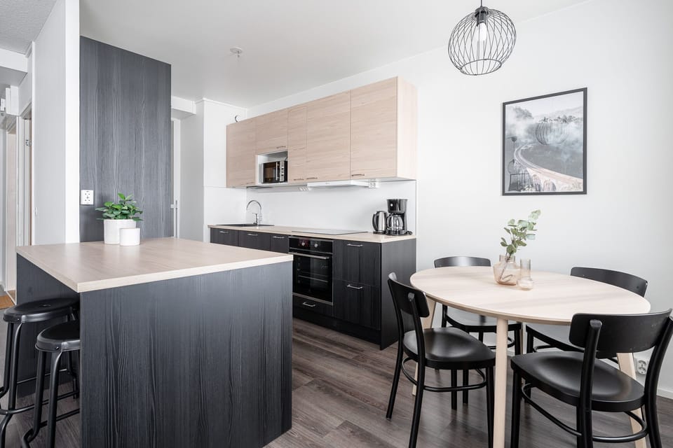 Deluxe Apartment | Private kitchen | Full-size fridge, microwave, oven, stovetop