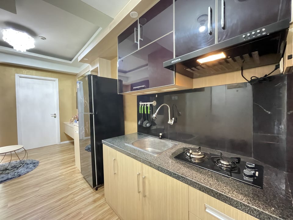 Fridge, stovetop, cookware/dishes/utensils